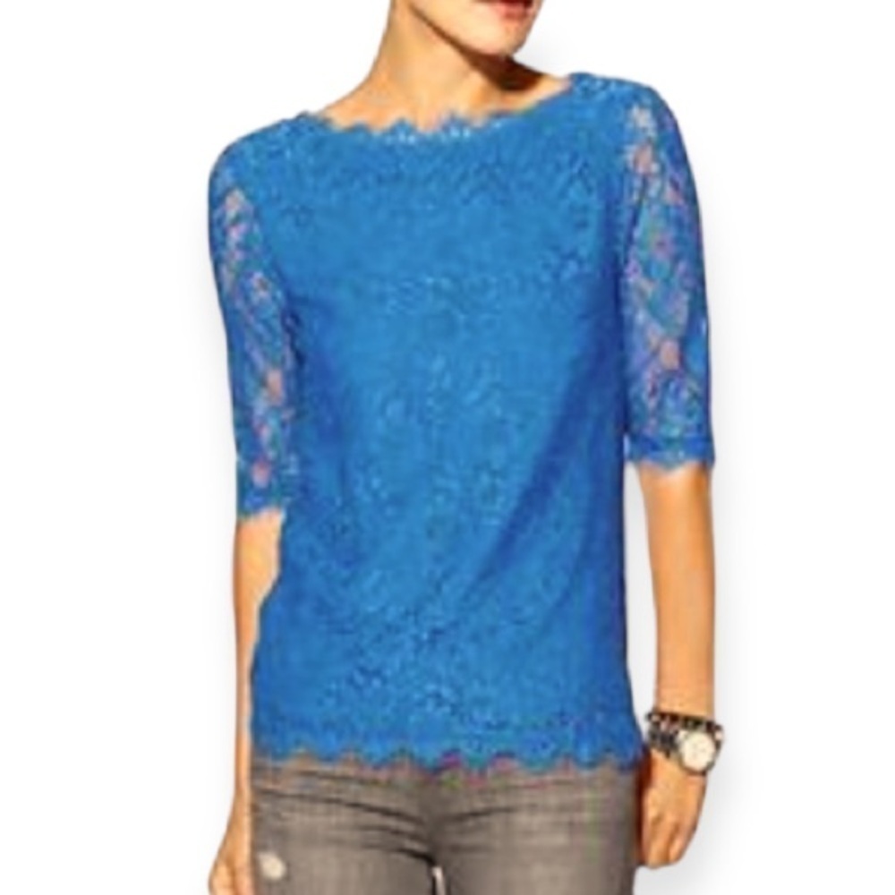 Pim + Larkin Griffin Boatneck Eyelash Lace Top Women’s Size Small in Royal Blue